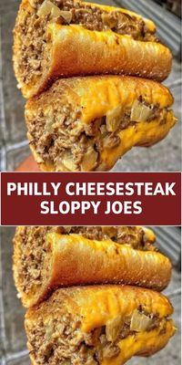 Philly Cheesesteak Sloppy Joes are a 30 minute dinner recipe. Ground beef simmers in one pan with onion, green pepper, beef broth, A-1 sauce, and steak seasoning. Serve on toasted buns with sliced provolone cheese.