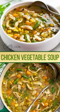 Homemade Chicken Vegetable Soup is an easy recipe that's crock pot friendly and makes a great freezer meal! Optional additions include rice, pasta, potatoes, and more!