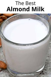 How to make almond milk with just 2 ingredients in 10 minutes. It's dairy-free, gluten-free, vegan, whole30, and free from gums and emulsifiers - perfect for coffee, cereal, baking, etc. Flavored options included!