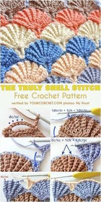 The Truly Shell Stitch Free Crochet Pattern and Tutorial. The beautiful shell stich is so pretty which makes it one of the most popular stitches, especially as a baby blanket technique. You can use this pattern in almost in every project, you have to try it in baby dresses, jackets, blankets and hats. Delicate and fast will be perfect as a blanket for baby shower gift. #freecrochetpatterns #crochetstitch #shellstitch #crochetblanket #babyblanket #seashell