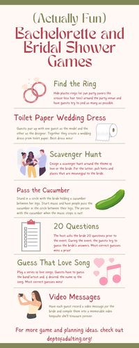 Are you on the hunt for fun bachelorette and bridal shower games that won't leave your guests cringing or bored? Look no further. We've compiled a list of 23 entertaining party games that are guaranteed to keep your guests laughing, chatting, and having a blast throughout the evening. Get ready for a memorable and unforgettable party! #BacheloretteParty #BridalShower #Games #Activities #Planning #Wedding