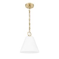 Generous size makes this modern one-light pendant the perfect choice for a stylish bedroom or living room seating group. It's a whimsical blend of updated schoolhouse vibes, complete with a compelling silhouette crafted in ribbed white glass. A contrasting modern gold finish lends warm character, perfect over a modern farmhouse or even an industrial design motif. Latitude Run® Finish: Gold, Size: 82.75" H x 10" W x 10" D | Latitude Run® Nady 1 Light Pendant 10.75 H x 10.0 W x 10.0 D in white / y