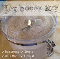 Homemade bulk dry hot cocoa mix to make hot, creamy, tasty hot chocolate on the cheap! Really easy and tasty recipe! This recipe will save you tons of money on hot cocoa mix!