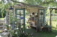 Wonderful covered potting shed. Perfect place to work during rain or heat.