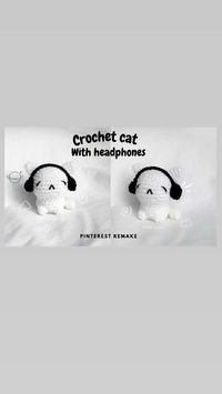 crochet cat with headphones