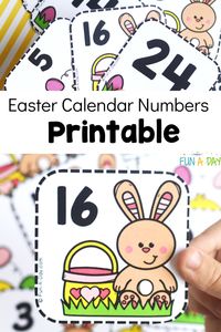 Practice counting, number identification, and one-to-one correspondence with these printable Easter calendar numbers. Click through for your own copy. #Easter #Preschool #Kindergarten #Math