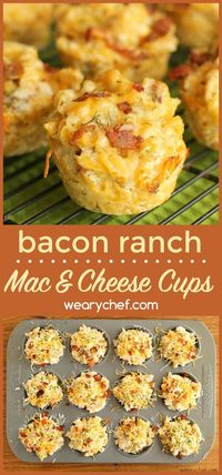 Serve these Bacon Ranch Mac and Cheese Cups at a party or as a dinner side dish. It's a fun and delicious muffin tin recipe!