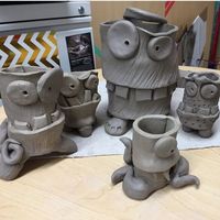 Using a slab technique, students will create clay monsters using cylinders.