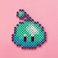 Melty Beads sprite of a Slime Monster from the cute video game Stardew Valley. You can use this as a free pattern to create your own pixel art with fuse beads (Artkal, Hama, Perler) or any other pixelart medium of your choice. Save this pin to your DIY Decor or Arts and Crafts board and share a photo if you tried it yourself. There are more free pixel art templates made of iron beads on my Instagram page and my Pinterest boards.