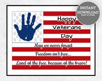 Happy Veterans Day Handprint Art, Veterans Day Handprint Craft, Veterans Day Card, Veterans Day Craft, Land of the Free Because of the Brave