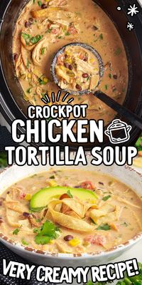 This crockpot chicken tortilla soup is the ultimate in comfort food and is loaded with plenty of hearty and filling ingredients to keep you warm when the weather is cool.