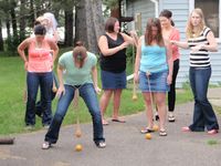 Work Your Man Junk Game: Tie a pair of nylons with an orange at the bottom around your waist. The first bachelorette to move the object on the ground to the finish line wins a prize.