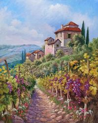 Tuscany painting,"Inside the vineyard",oil canvas,original Domenico Ronca,tuscany landscape,Italian painting,Italy painting by ItalyPaintings on Etsy