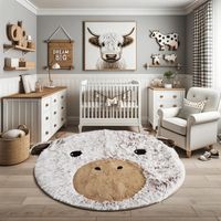 "🐮Discover our exclusive Highland Cow Nursery Rug, a masterpiece of craftsmanship from DecorLina. Each rug is a unique creation, handcrafted with luxurious Minky plush fabric, a durable polyester base, and a soft polyester batting layer. Perfect for baby rooms, this frosted shaggy white/brown rug adds a touch of farm animal charm to your nursery decor. Personalize it with your child's name, transforming this plush and soft decor piece into a treasured keepsake. Our rugs are made-to-order, ensur