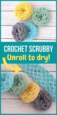 Make these crochet scrubbies in place of your dishcloths and you will never look back. You will love this free pattern for your kitchen. They don't just look cute but are very functional too. Once you wash your dishes, you can unroll them to wash and dry. How cool is that? Don't forget to make a few for gifts too. #crochetscrubbies, #crochetscrubbiesfreepattern, #crochetdishcloth, #crochetforkitchen, #crochet#howtocrochetscrubbie