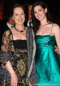 Meryl Streep and Anne Hathaway at the Casino di Venezia to attend a dinner party promoting the movie 'The Devil Wears Prada' during the eight day of the 63rd Venice Film Festival on September 6, 2006 in Venice, Italy. #MerylStreep #TheDevilWearsPrada #Fox #Dinner #2006VeniceFilmFestival #year2006 #Italy #Film #Festival #CasinodiVenezia