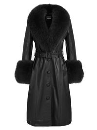 Color: Black Faux Fur Collar Material: Sheepskin Fully Lined Belt Included Lining: Polyester Single Breasted Sample Size: S Delicate dry clean Protect accessory before washing Our Style No. ZC_Faux Fur Genuine Leather Coat in Black Made-to-order (MTO) style Please allow additional 3-5 days for MTO order to be processed