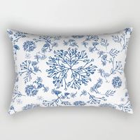 Botanicals in a circles. ferns, garden, leaf, botanic, white, blue, boho, white-blue. Rectangular Pillow