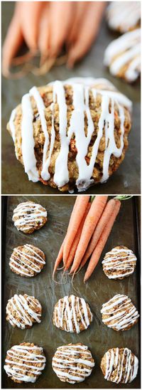 Carrot Cake Oatmeal Cookies with Cream Cheese Glaze