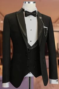 Christopher Fancy Black Shawl Lapel Three Pieces Men Suits For Wedding