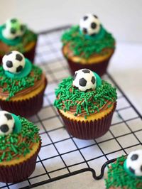 This Soccer Cupcake recipe is super easy, made with a box of cake mix and a delicious chocolate buttercream frosting. Topped with candy grass and a candy soccer ball, these cupcakes make a sweet treat for soccer-themed parties, end-of-season tournament celebrations and all things soccer!