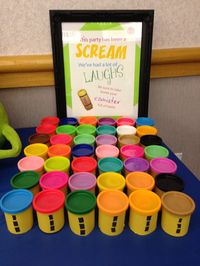 One of the favors for my sons first birthday, Monsters, Inc. I made Playdoh cans into scream/laugh canisters.