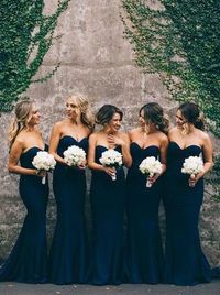 Women Elegant Cheap Sweet Heart Navy Mermaid Long Bridesmaid Dresses, – SposaDresses