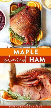 A classic main course! A few ingredients are all you need for this easy Thanksgiving dinner idea. Deliciously sticky, this brown sugar and maple glazed ham is sure to be a hit. Put this baked holiday ham on your Thanksgiving menu!