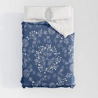 Botanicals in a circles. ferns, garden, leaf, botanic, blue, boho, blue-white, indigo, navy. Duvet Cover