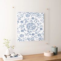 Botanicals in a circles. ferns, garden, leaf, botanic, white, blue, boho, white-blue. Floating Acrylic Print