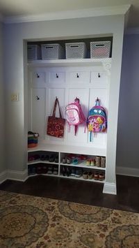 Closet turned into a mini-mudroom! Such a clever project by RYOBI Nation member Kabbnet. This is a really great DIY project to improve the look of an entryway.