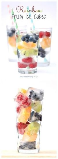 Rainbow fruit ice cubes - a fun way to get kids drinking water this summer - fab for parties and BBQs too - Eats Amazing UK