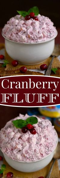 What your holiday table is missing! This Easy Cranberry Fluff is an amazing dessert salad made with cranberries, pineapples, coconut and marshmallows. No one can resist this beautiful and scrumptious dessert! #ChainofCheer #ad