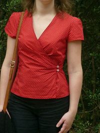 wrap blouse with two buttons instead of bow