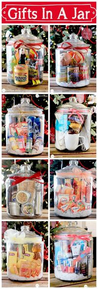 Gifts In A Jar ~ Think outside the gift basket "box!" A simple, creative, and inexpensive gift idea sure to please many different people on your list! #crafts_gifts_basket