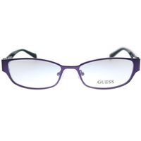 These Guess GU 2412 PUR womens rectangle eyeglasses, feature a purple metal frame and demoes. Size and dimensions for the Guess model GU 2412 are lens 52mm x bridge 16mm x temple 135mm. This frame will come with Guess case, cloth and paperwork, and they can be fitted with your prescription by your eye doctor.