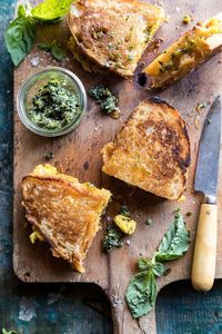 Breakfast Grilled Cheese with Soft Scrambled Eggs and Pesto | halfbakedharvest.com #breakfast #brunch #grilledcheese