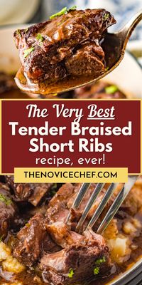 Red Wine Braised Short Ribs are a gourmet main course that you can make in the comfort of your own kitchen! The robust flavor of the beef blends with dry red wine, plenty of garlic, and fresh herbs to make a beautiful sauce and ultra-tender braised beef.