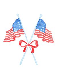 "Beautifully illustrated painting of American Flags joined by a pretty red bow.  Perfect for that touch of Americana in your home.  ~Please note that colors in the print you receive may vary slightly from images on your monitor. ~Ready to Frame (Frame not included) ~PRINT SIZES: 5\" x 7\", 8\" x 10\", 11\" x 14\". ~SHIPPING: Print is packaged in a clear plastic sleeve with backing board and mailed in a rigid mailer to avoid bending."