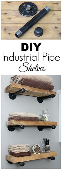 Super easy step by step tutorial for how to make DIY industrial pipe shelves at a fraction of the cost of the store bought version. These would look great with both farmhouse and industrial home decor!