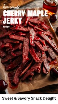 Discover the perfect cherry maple jerky recipe, made with tender beef and an easy preparation. This sweet and savory snack is ideal for on-the-go munching! #JerkyRecipe #SweetAndSavory #CherryMaple #BeefJerky #EasySnacks