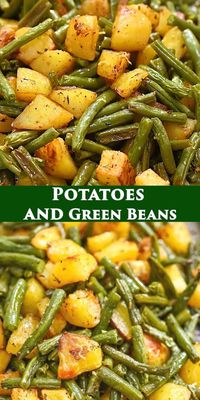 These Potatoes and Green Beans are a tasty side dish that you'll absolutely love. Made with garlic and flavorful seasonings, this oven-roasted veggie dish is delicious. FOLLOW Eat Something Vegan, so you won't miss my new pins! If you cook any of my recipes, SHARE your photos with me, I ALWAYS check! #vegan #vegetarian #plantbased #healthyrecipe #thanksgiving #potatoes #greenbeans #glutenfree