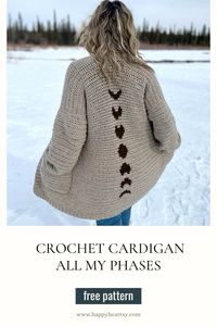 If you are lookong for easy crochet garment pattern this All My Phases is perfect for all beginners! This cardigan featuring moon phases is super soft and cozy to wear. Feel free to check the blog for the free pattern and more info!