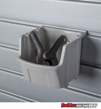 The Plastic Gray Utility Bin slatwall accessory offers quick and easy access to any nuts, bolts, or other small parts you'd like to keep readily available.