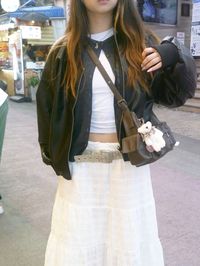 outfit cold weather seoul korea skirt ahs style y2k aesthetic samo ondoh leather jacket neutral colours