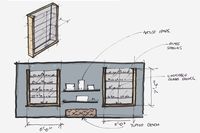 Design Process: Design sketches for wall-mounted retail display cases for jewelry. #laughingbuddhatattooandbodypiercing #boardandvellum #interiordesign #designprocess #designsketches