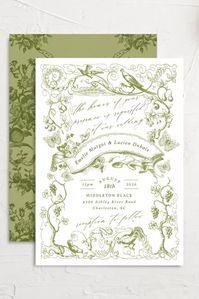 
Celebrate your special day with a touch of joie de vivre and the timeless charm of Toile de Jouy in these exquisite wedding invitations, tailor-made for destination weddings in picturesque French chateaus or serene English country houses. Embodying European elegance, these invitations bring an air of sophistication to any celebration, whether it's held abroad or close to home. 