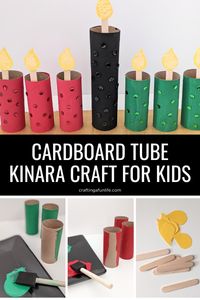 Celebrate Kwanzaa with this beautiful kinara craft using recycled toilet paper and paper towel rolls. Great activity for kids and adults. Introduce your children or students to Kwanzaa with this simple kinara cardboard craft. #kwanzaacraft #holidays #kwanzaa #preschool #preschoolcraftforkwanzaa