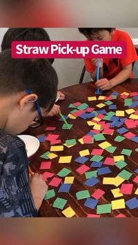 Straw Pick Up Game ⭐️ ages 3+ ⭐️ Here’s a fun game that kids can set up themselves and is great for building oral motor skills. Simply cut one inch squares of various colored construction paper, spread on a table and use silicone straws to have each player pick up their color squares. The person to collect the most squares in a minute wins!