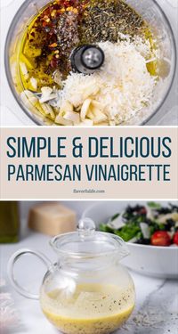 This quick and easy parmesan vinaigrette is tangy, cheesy and full of flavor. It blends up in seconds and is a beautiful addition to salads, roasted vegetables or mixed greens.